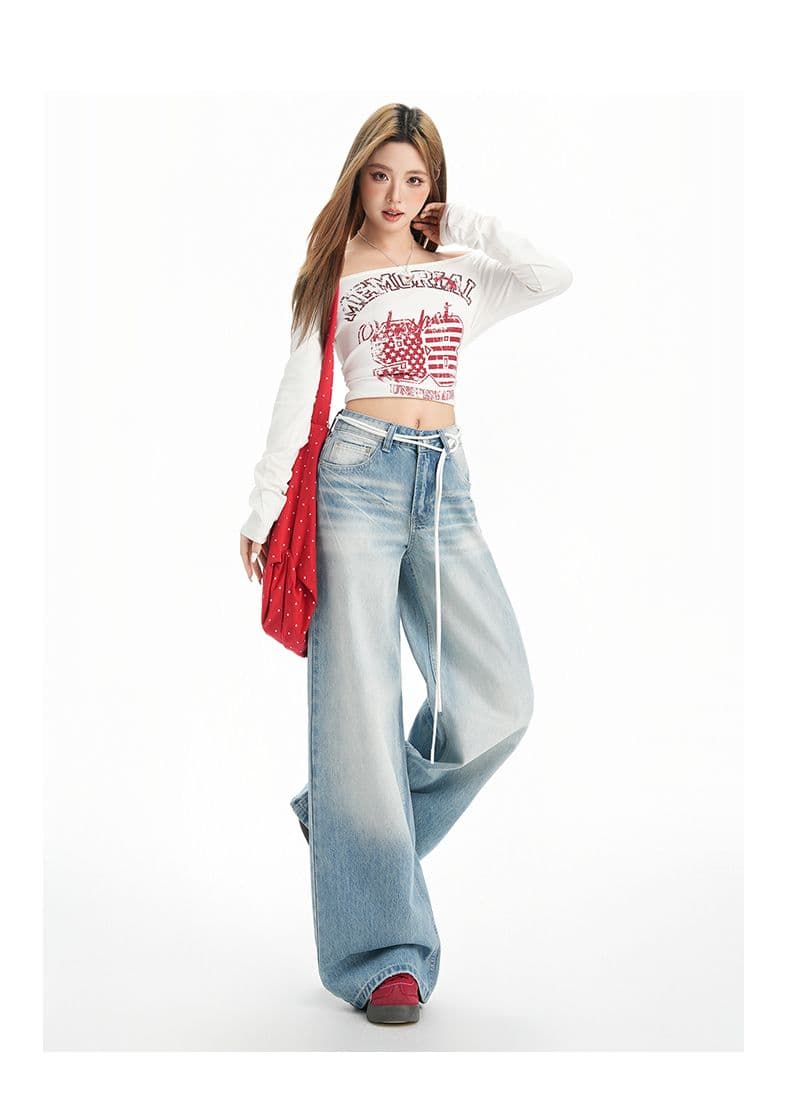 실사 아메리칸 레트로 넓은 다리 청바지 여성 202 년 가을 루즈핏 슬림해 보이는 마이크로 나팔 스트레이트 바닥 청소 바지 상세 이미지 12