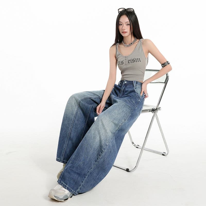 실사 워싱 레트로 블루 모통이 칼 스트레이트 청바지 2026 가을 겨울 새로운 키 큰 남자 루즈핏 와이드 레그 팬츠 이미지 2
