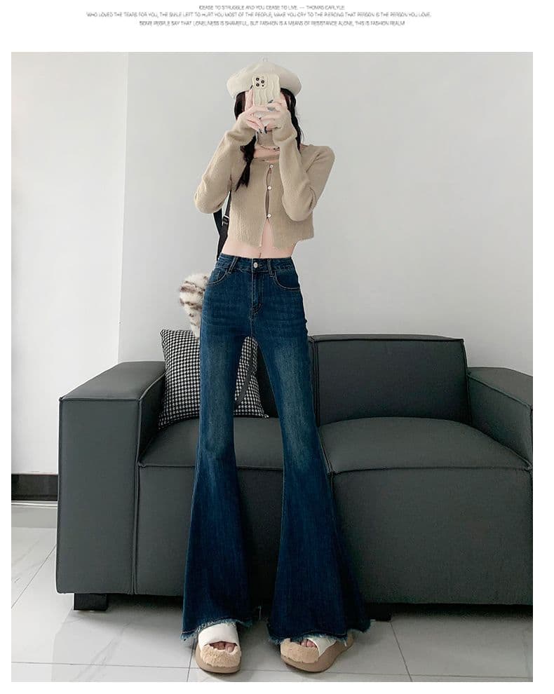 실사 거친 가장자리 대 나팔 외국 가스 대 나팔 바닥 청소 바지 핫걸 디스플레이 가오 시안 슬림 바지 xs-xl 상세 이미지 14