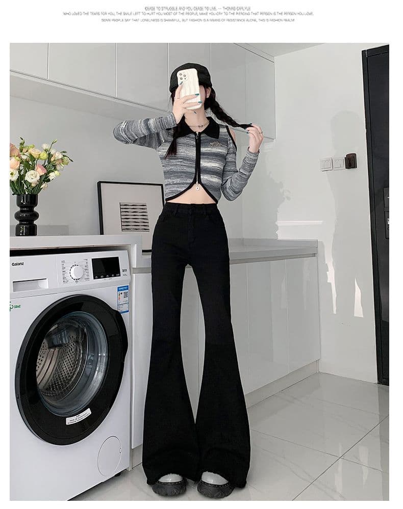 실사 거친 가장자리 대 나팔 외국 가스 대 나팔 바닥 청소 바지 핫걸 디스플레이 가오 시안 슬림 바지 xs-xl 상세 이미지 18