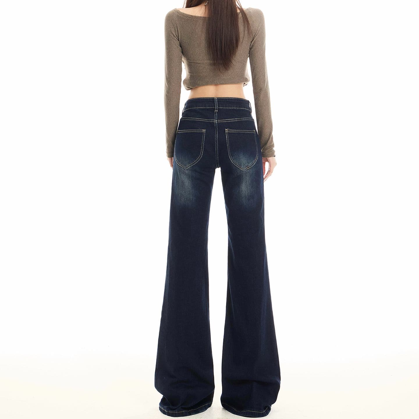 실사 아메리칸 로우 웨이스트 신축성 슬림해 보이는 도루 센스 바닥 청소 핫걸 다용도 나팔 바지 이미지 4