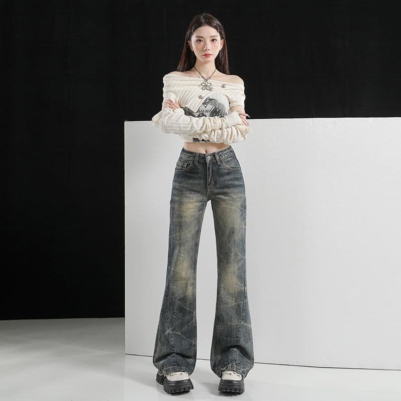 실사 노스탤지어 수공 자수 핀치 Pleat 전체 스프레이 말 骝 무거운 작업 노스탤지어 센스 이문화 부츠컷 청바지