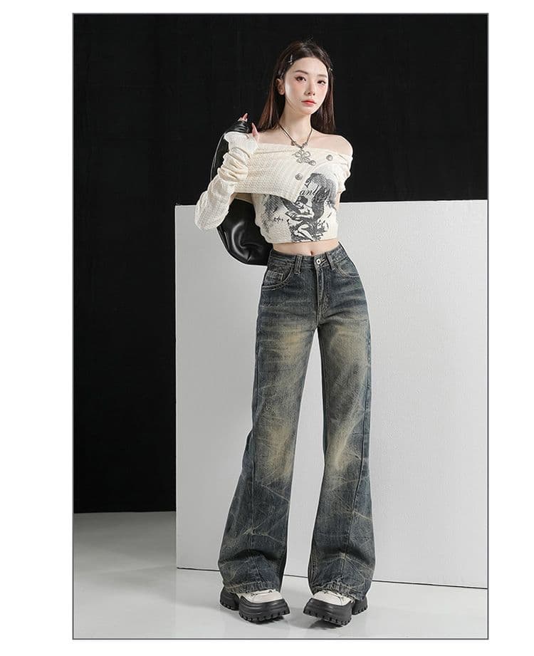 실사 노스탤지어 수공 자수 핀치 Pleat 전체 스프레이 말 骝 무거운 작업 노스탤지어 센스 이문화 부츠컷 청바지 상세 이미지 8