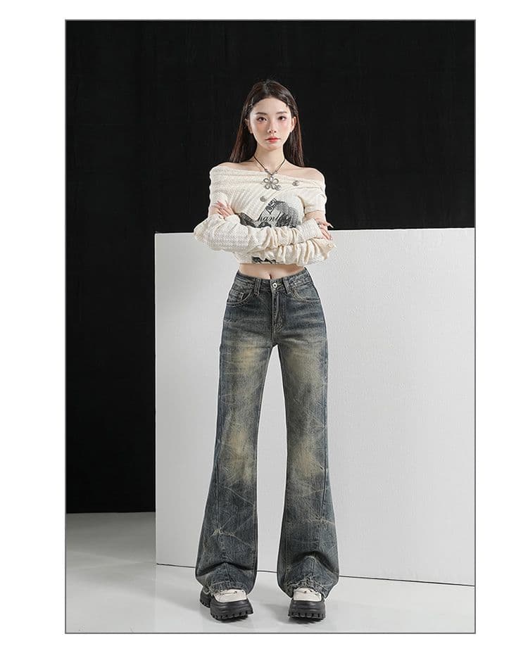 실사 노스탤지어 수공 자수 핀치 Pleat 전체 스프레이 말 骝 무거운 작업 노스탤지어 센스 이문화 부츠컷 청바지 상세 이미지 9