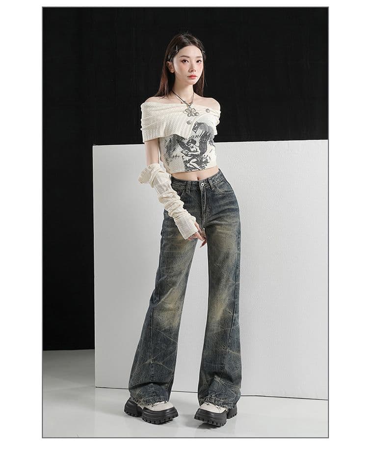 실사 노스탤지어 수공 자수 핀치 Pleat 전체 스프레이 말 骝 무거운 작업 노스탤지어 센스 이문화 부츠컷 청바지 상세 이미지 11