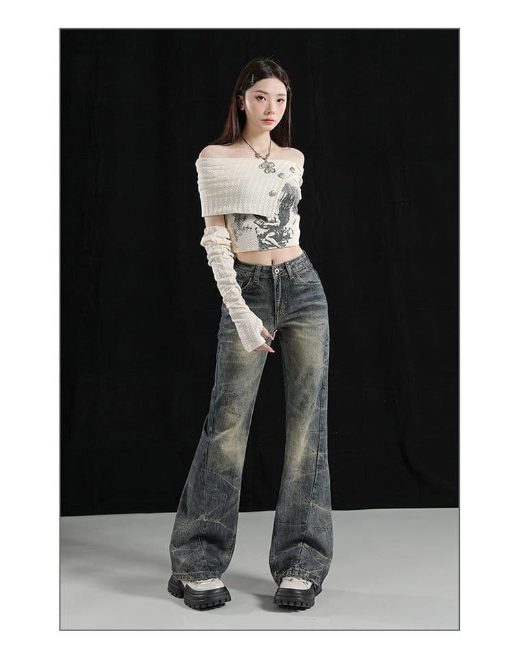 실사 노스탤지어 수공 자수 핀치 Pleat 전체 스프레이 말 骝 무거운 작업 노스탤지어 센스 이문화 부츠컷 청바지 상세 이미지 13