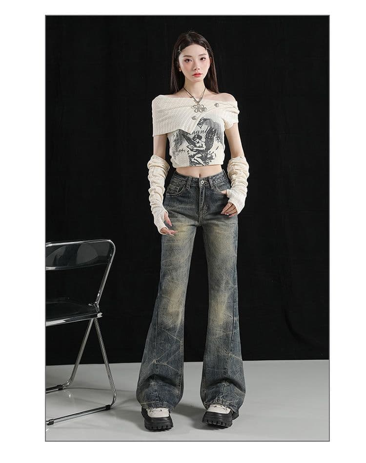 실사 노스탤지어 수공 자수 핀치 Pleat 전체 스프레이 말 骝 무거운 작업 노스탤지어 센스 이문화 부츠컷 청바지 상세 이미지 14