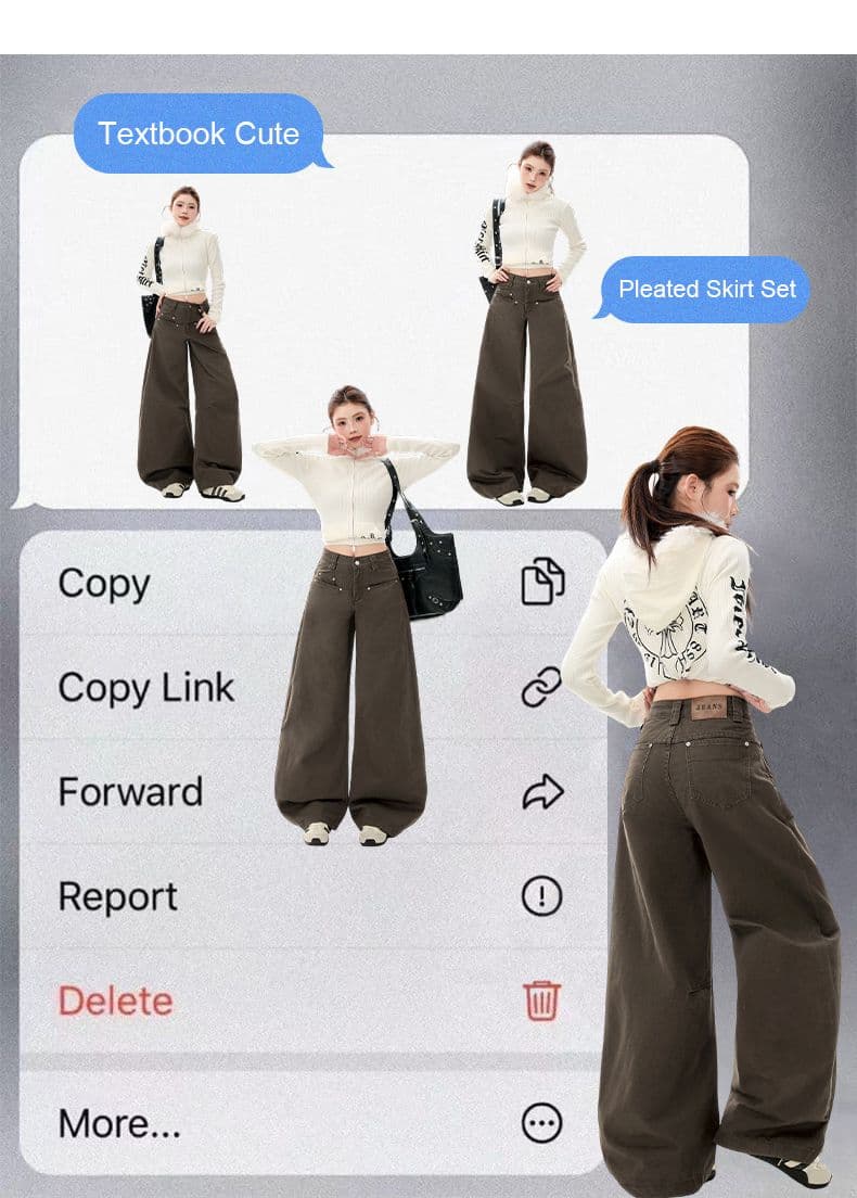 실사 레트로 작은 대중 루즈핏 넓은 다리 모통이 칼 워크웨어 팬츠 여성 레저 바닥 청소 긴 바지 여성 새로운 코코아 색상 상세 이미지 6