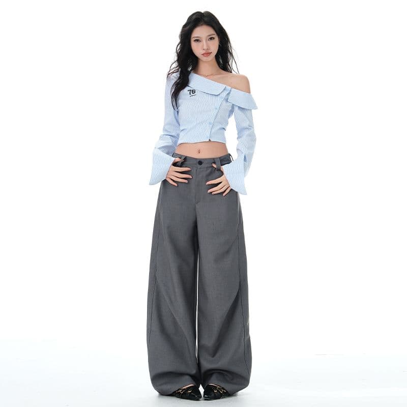 실사 캐주얼 정장 루즈핏 모통이 칼 바지 2026 봄 가을 패션 다용도 넓은 다리 바닥 청소 바지 이미지 3
