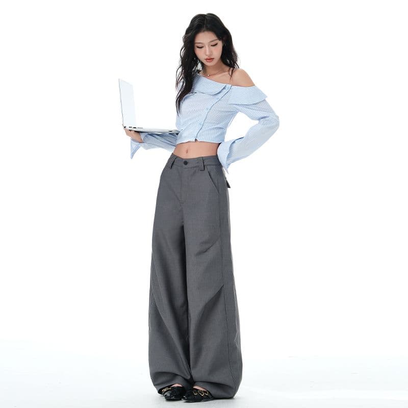 실사 캐주얼 정장 루즈핏 모통이 칼 바지 2026 봄 가을 패션 다용도 넓은 다리 바닥 청소 바지 이미지 4