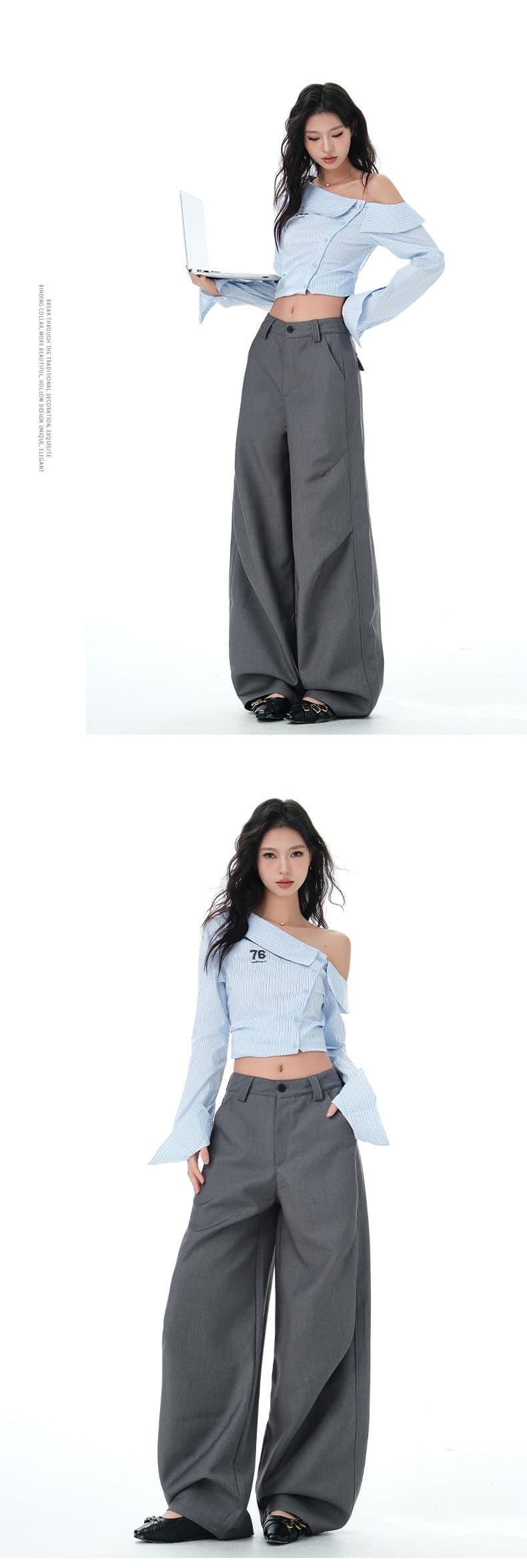 실사 캐주얼 정장 루즈핏 모통이 칼 바지 2026 봄 가을 패션 다용도 넓은 다리 바닥 청소 바지 상세 이미지 13