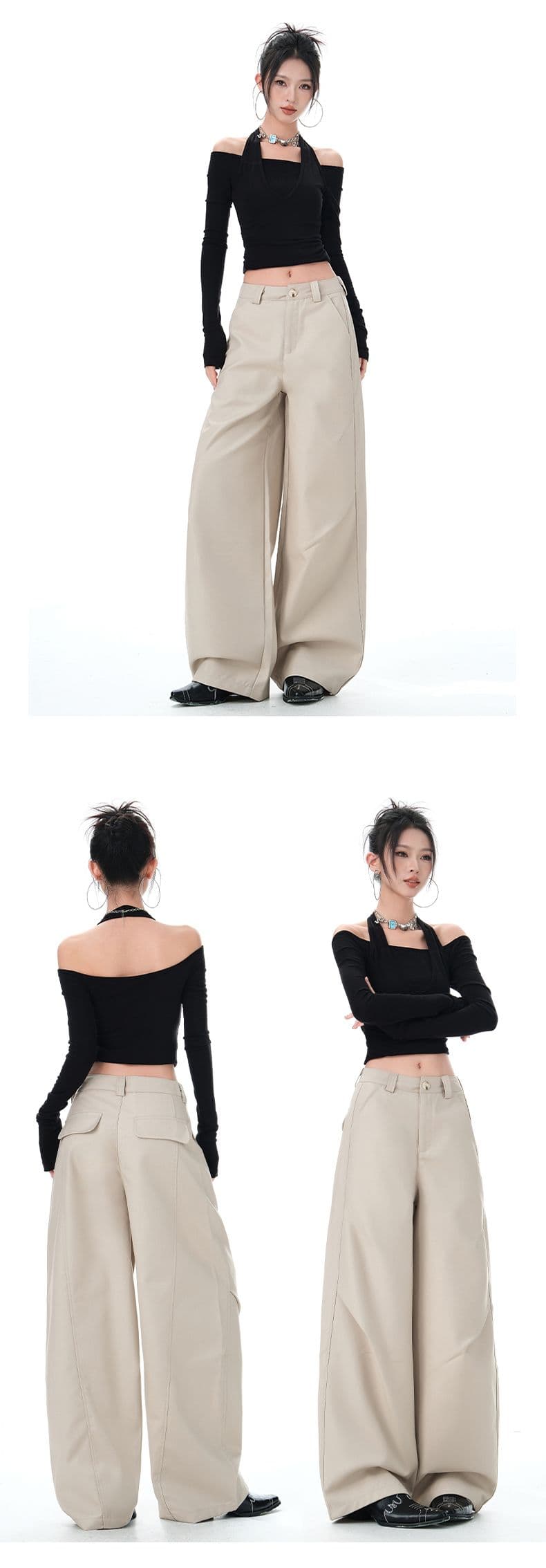 실사 캐주얼 정장 루즈핏 모통이 칼 바지 2026 봄 가을 패션 다용도 넓은 다리 바닥 청소 바지 상세 이미지 18