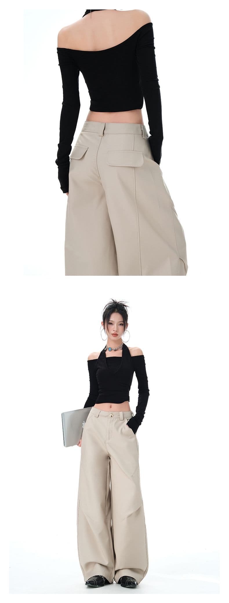 실사 캐주얼 정장 루즈핏 모통이 칼 바지 2026 봄 가을 패션 다용도 넓은 다리 바닥 청소 바지 상세 이미지 20