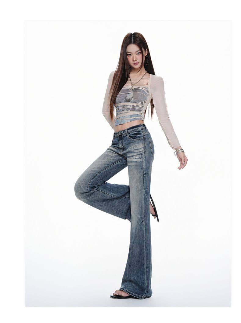 실사 아메리칸 레트로 좁은 에디션 부츠컷 청바지 여성 아니요 막대기 다리 캐주얼 루즈핏 스트레이트 플레어 바지 상세 이미지 14