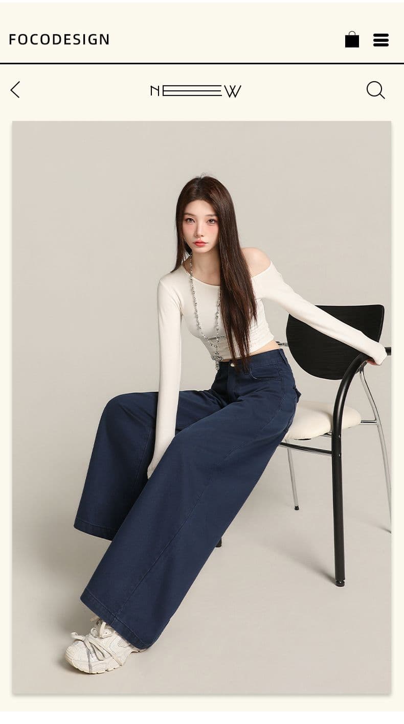 실사 아메리칸 복잡한 고대 법 일 블루 루즈핏 넓은 다리 청바지 여성 새로운 하이웨이스트 도루 센스 느긋한 와이드 레그 팬츠 상세 이미지 2