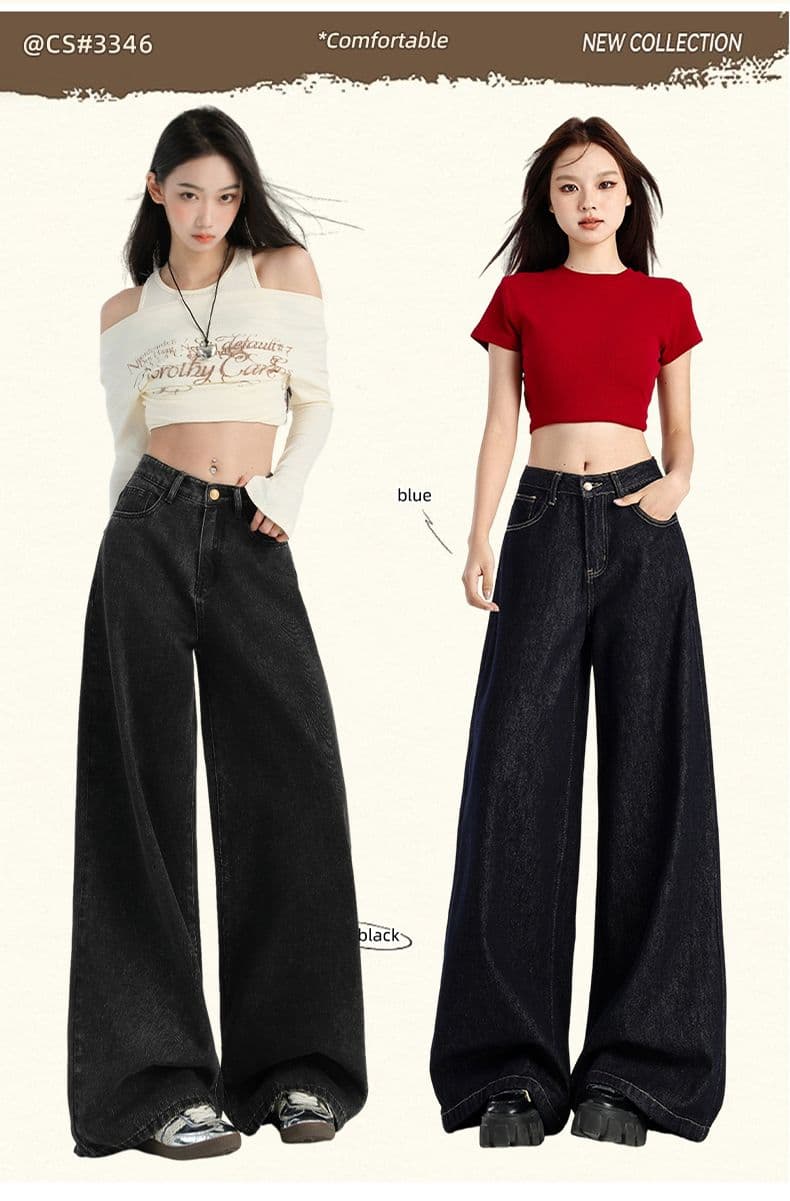 실사 아메리칸 복잡한 고대 법 일 블루 루즈핏 넓은 다리 청바지 여성 새로운 하이웨이스트 도루 센스 느긋한 와이드 레그 팬츠 상세 이미지 5