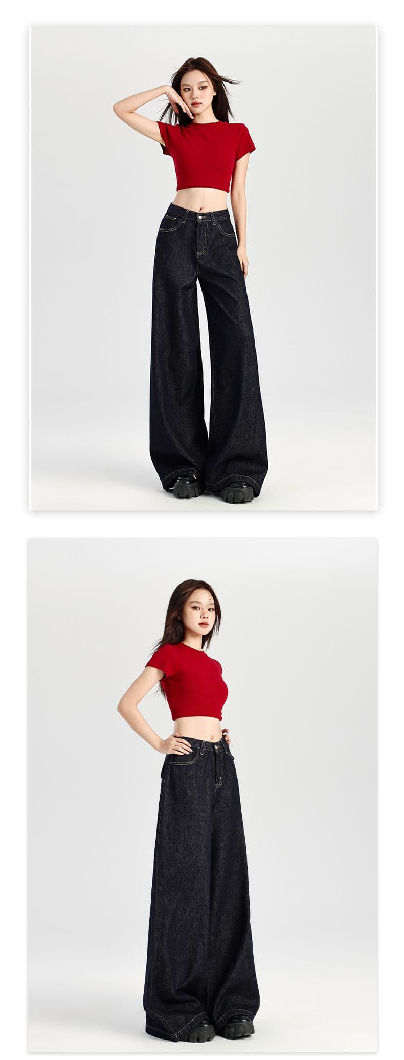 실사 아메리칸 복잡한 고대 법 일 블루 루즈핏 넓은 다리 청바지 여성 새로운 하이웨이스트 도루 센스 느긋한 와이드 레그 팬츠 상세 이미지 18
