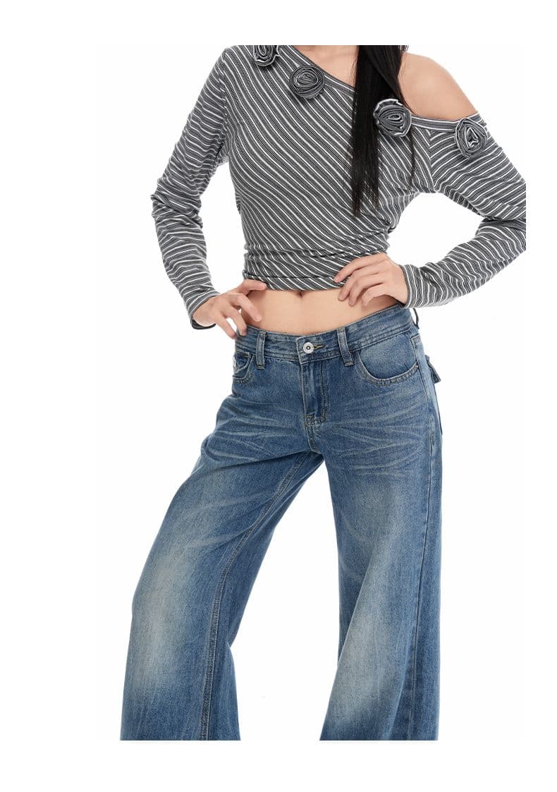 실사 이른 가을 슈퍼 부드러운 원단 아메리칸 레트로 자시 공예 중요 슬림해 보이는 웨이 루즈핏 나팔 청바지 상세 이미지 10
