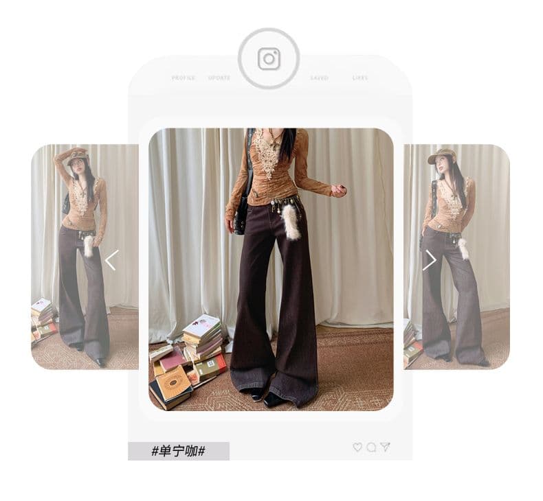 실사 단 닝 커피 색상 부츠컷 청바지 여성 떨어지지 않음 색상 아니요 막대기 다리 캐주얼 루즈핏 스트레이트 플레어 바지 상세 이미지 8
