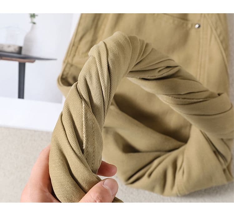 실사 가을 아메리칸 카키 색 폭발 측면 솔기 당겨 높은 개성 디자인 슬림해 보이는 바닥 청소 넓은 다리 청바지 여성 상세 이미지 18