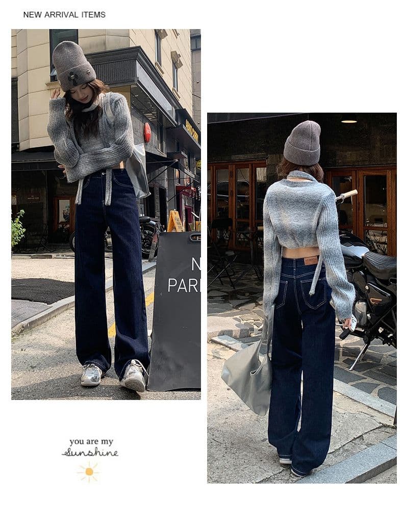 실사 검정색 청바지 여성 2026 가을 겨울 새로운 좁은 에디션 루즈핏 하이웨이스트 슬림해 보이는 작은 키 와이드 레그 팬츠 어린이 상세 이미지 14