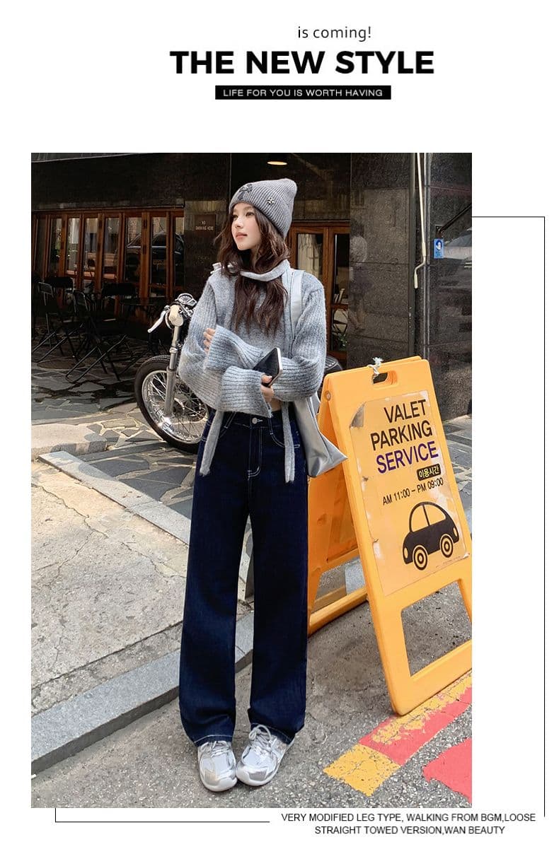 실사 검정색 청바지 여성 2026 가을 겨울 새로운 좁은 에디션 루즈핏 하이웨이스트 슬림해 보이는 작은 키 와이드 레그 팬츠 어린이 상세 이미지 15