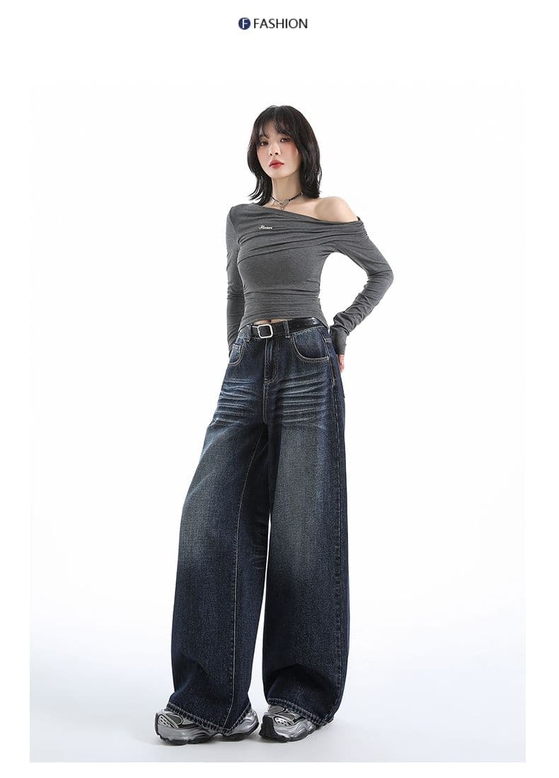 실사 ykk 가을 주름 장식 루즈핏 느긋한 레트로 하늘색 데님 와이드 레깅스 바지 상세 이미지 34