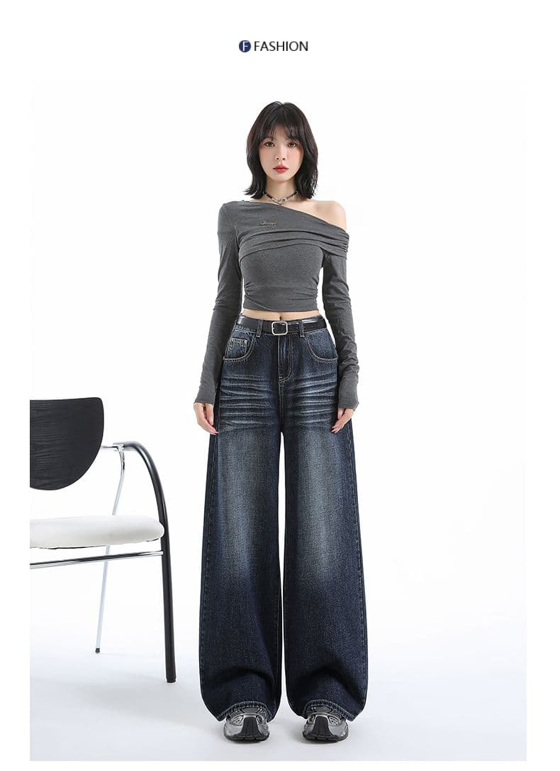 실사 ykk 가을 주름 장식 루즈핏 느긋한 레트로 하늘색 데님 와이드 레깅스 바지 상세 이미지 35