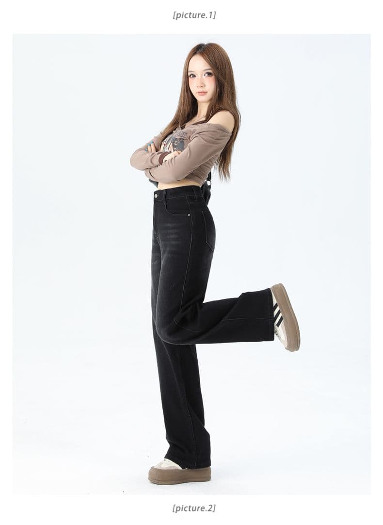 실사 넓은 다리 청바지 여성 도루 센스 루즈핏 배 모양 몸 표지 고기 슬림해 보이는 바닥 청소 스트레이트 롱 바지 상세 이미지 14