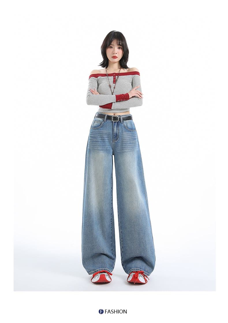 실사 봄 가을 새로운 레트로 파란색 넓은 다리 청바지 여성 스트레이트 루즈핏 다용도 캐주얼 바지 상세 이미지 33