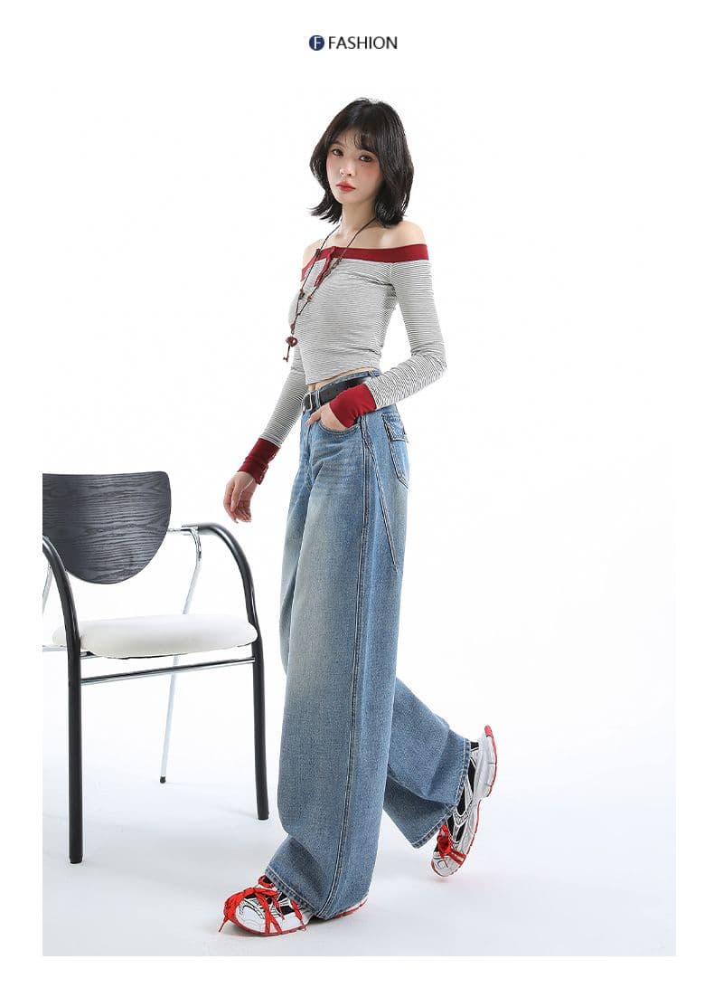 실사 봄 가을 새로운 레트로 파란색 넓은 다리 청바지 여성 스트레이트 루즈핏 다용도 캐주얼 바지 상세 이미지 35