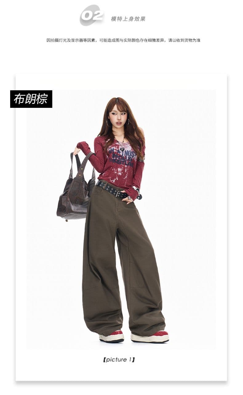 실사 가을 레트로 아메리칸 루즈핏 넓은 다리 모통이 칼 바지 캐주얼 워크웨어 데님 바닥 청소 바지 아이들 상세 이미지 5