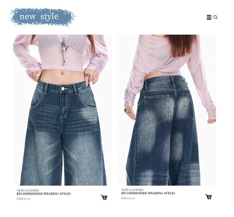 실사 느슨함 느긋한 와이드 레그 팬츠 조수 브랜드 작은 대중 루즈핏 도루 센스 아메리칸 레트로 이른 가을 청바지 바닥 청소 바지 상세 이미지 2