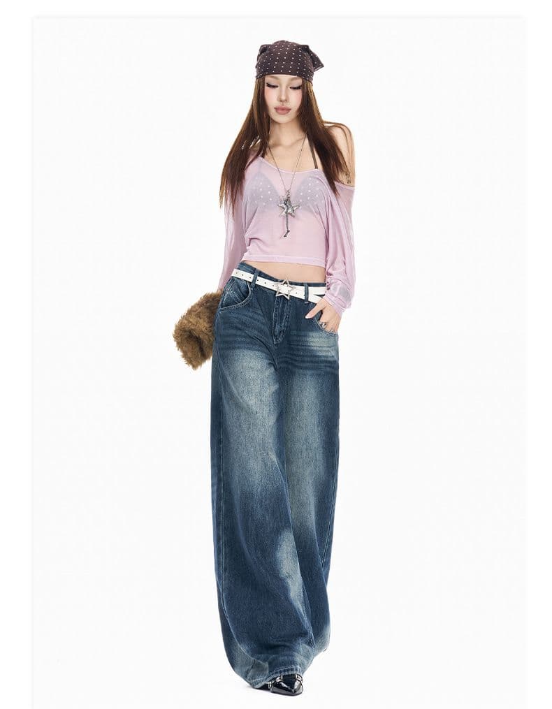 실사 느슨함 느긋한 와이드 레그 팬츠 조수 브랜드 작은 대중 루즈핏 도루 센스 아메리칸 레트로 이른 가을 청바지 바닥 청소 바지 상세 이미지 9