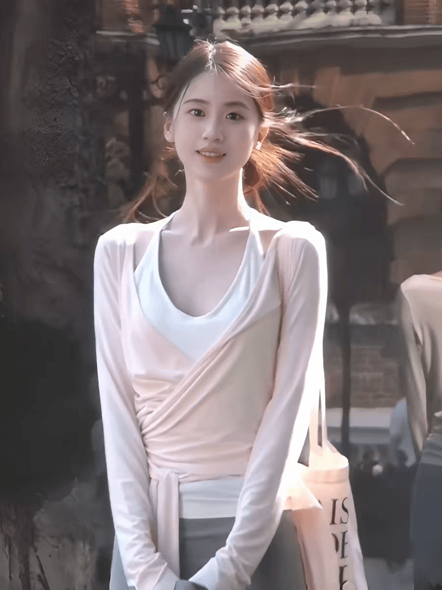 한 부서 핑크색 행침 목 V넥 긴팔 티셔츠 여성 여름 디자인 센스 스트랩 허리 수축 블라우스 자이언트 잘 생긴 순수한 욕망 맨위 상세 이미지 3