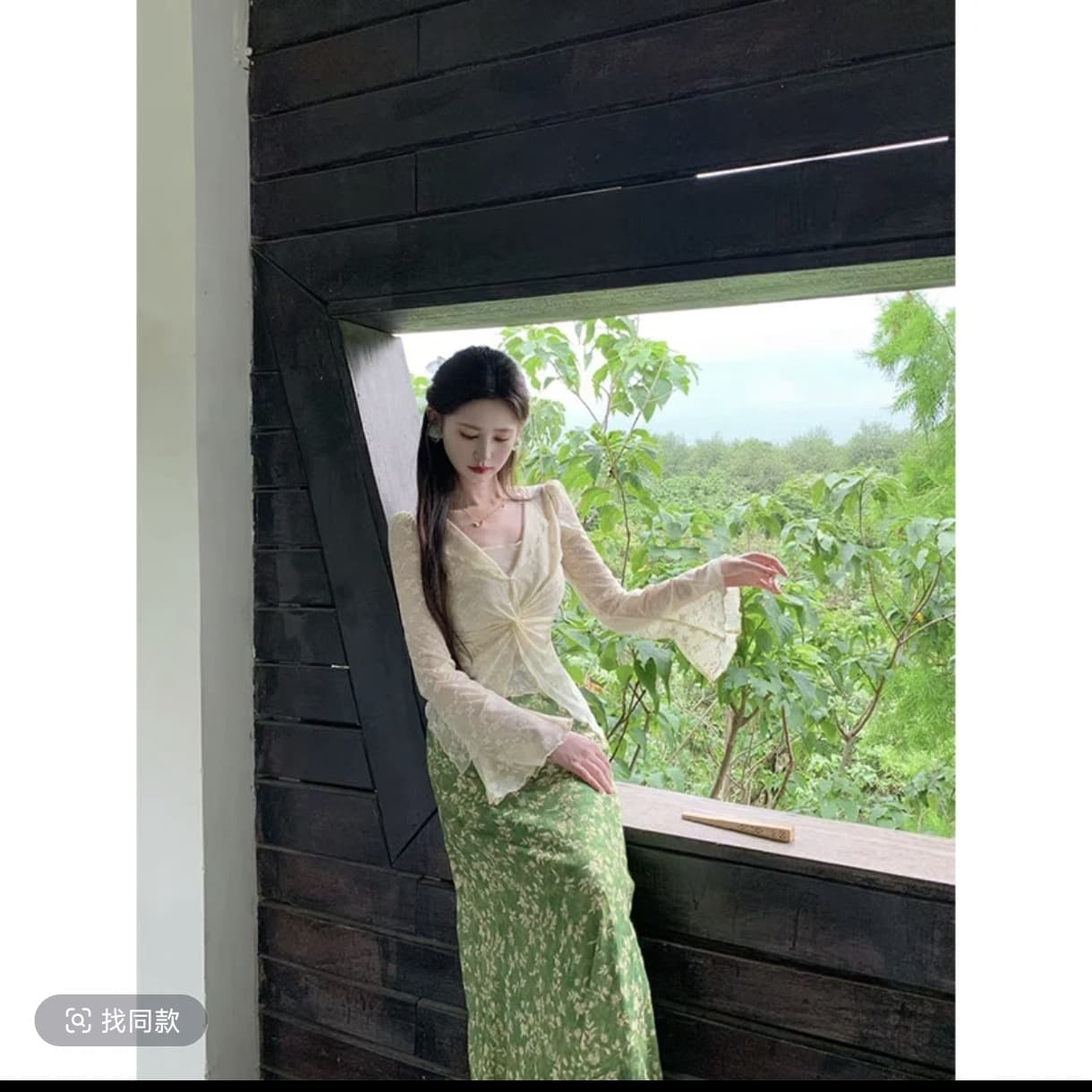 평생 로마의 녹색 岚 매몰 여름 디자인 센스 비틀림 레이스 외부 잡아라. 의류 녹색 岚 매몰 여름 꽃무늬 반신 스커트 이미지 2