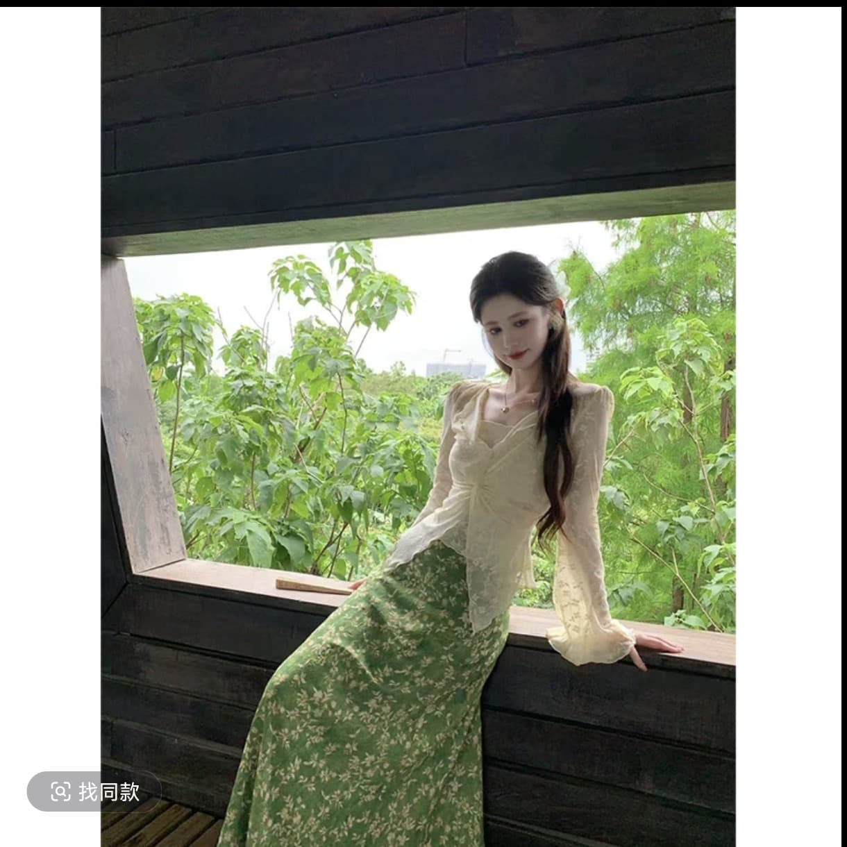 평생 로마의 녹색 岚 매몰 여름 디자인 센스 비틀림 레이스 외부 잡아라. 의류 녹색 岚 매몰 여름 꽃무늬 반신 스커트 상세 이미지 4