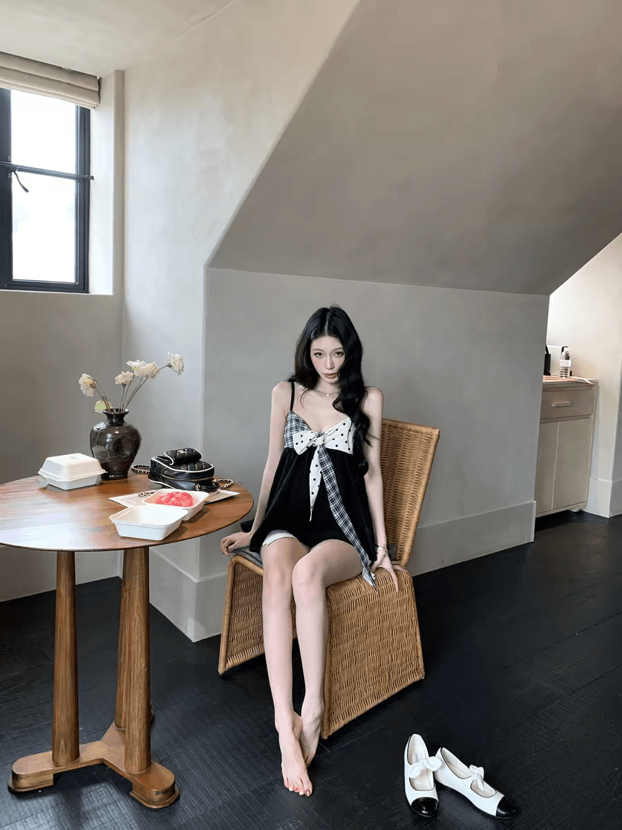 pinksoya 분말 콩 5 21 0시 방향 신제품 제한된 시간 9 접기 라이 경기 서울 배색 레이스업 캐미솔 상세 이미지 3