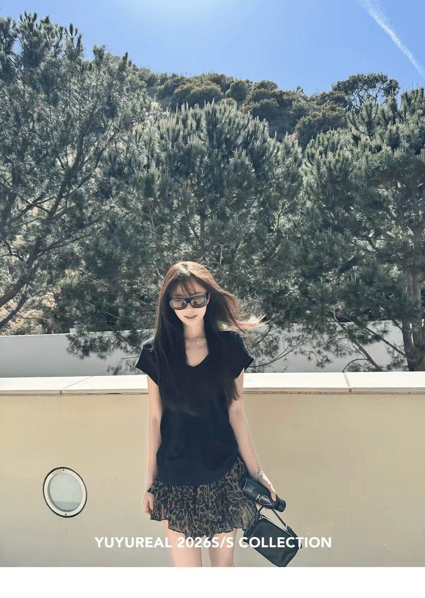 yuyureal 작은 날다 소매 높음 제품 리넨 면화 V넥 반팔 티셔츠 여성 여름 새로운 클래식 다용도 캐주얼 맨위 상세 이미지 2