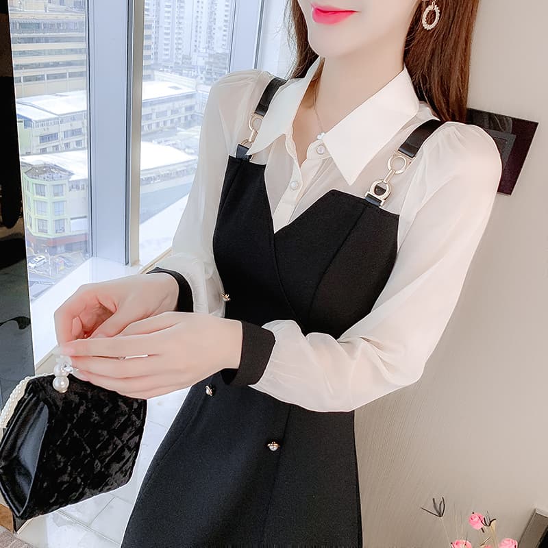 2026 봄 새로운 페이크 레이어드 드레스 여성 의류 봄 작은 키 허리 수축 슬림해 보이는 만나는 작은 검은 드레스 이미지 2