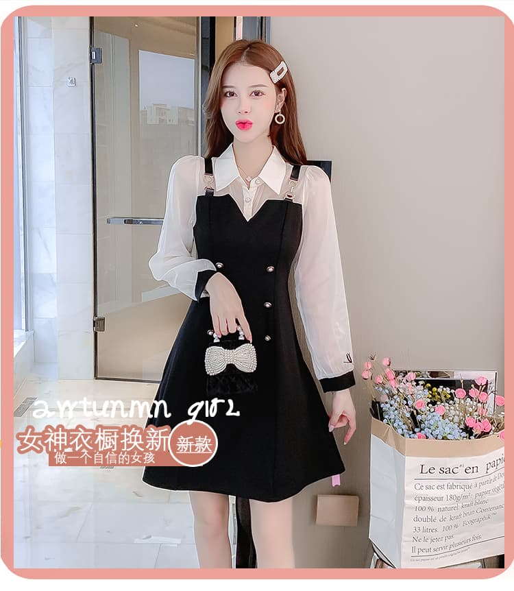 2026 봄 새로운 페이크 레이어드 드레스 여성 의류 봄 작은 키 허리 수축 슬림해 보이는 만나는 작은 검은 드레스 상세 이미지 1