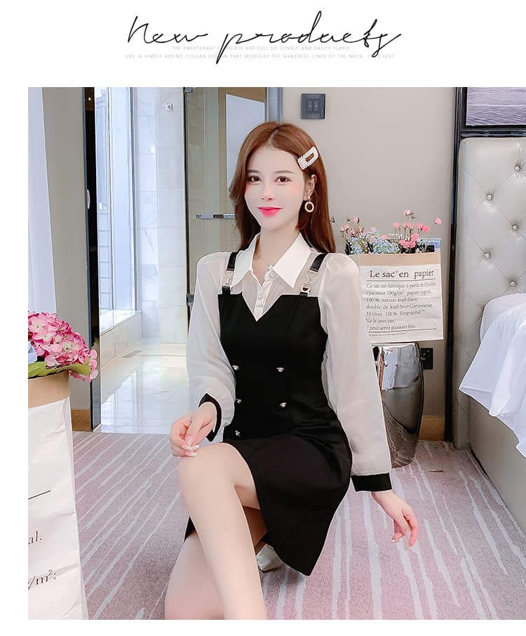 2026 봄 새로운 페이크 레이어드 드레스 여성 의류 봄 작은 키 허리 수축 슬림해 보이는 만나는 작은 검은 드레스 상세 이미지 16
