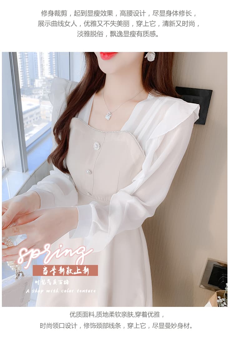 숙녀 팬 2026 년 연꽃 잎 소매 하이웨이스트 슬림해 보이는 롱 스커트 레트로 차 휴식 프랑스식 고급 센스 여성 드레스 봄 상세 이미지 2