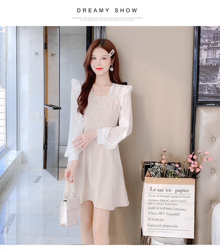 숙녀 팬 2026 년 연꽃 잎 소매 하이웨이스트 슬림해 보이는 롱 스커트 레트로 차 휴식 프랑스식 고급 센스 여성 드레스 봄 상세 이미지 11