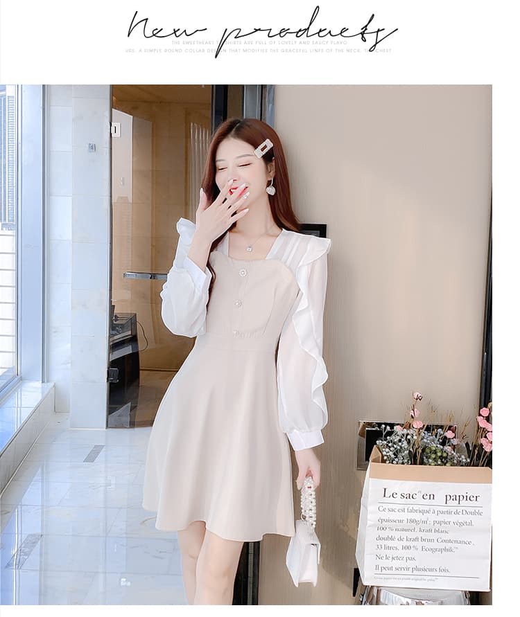 숙녀 팬 2026 년 연꽃 잎 소매 하이웨이스트 슬림해 보이는 롱 스커트 레트로 차 휴식 프랑스식 고급 센스 여성 드레스 봄 상세 이미지 12