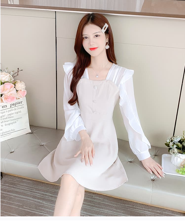 숙녀 팬 2026 년 연꽃 잎 소매 하이웨이스트 슬림해 보이는 롱 스커트 레트로 차 휴식 프랑스식 고급 센스 여성 드레스 봄 상세 이미지 14
