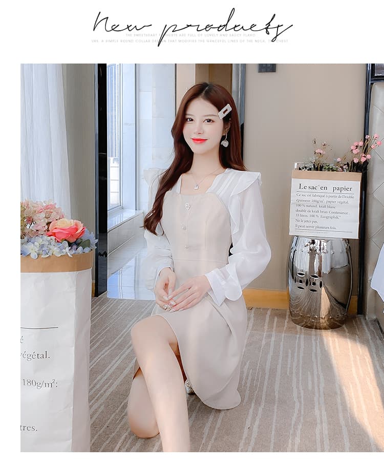 숙녀 팬 2026 년 연꽃 잎 소매 하이웨이스트 슬림해 보이는 롱 스커트 레트로 차 휴식 프랑스식 고급 센스 여성 드레스 봄 상세 이미지 16
