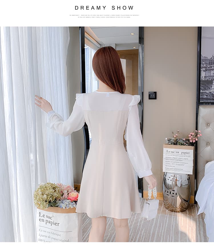 숙녀 팬 2026 년 연꽃 잎 소매 하이웨이스트 슬림해 보이는 롱 스커트 레트로 차 휴식 프랑스식 고급 센스 여성 드레스 봄 상세 이미지 17