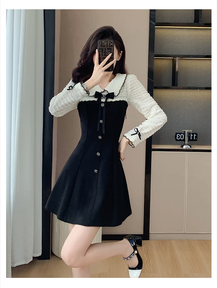 2026 년 프랑스식 레트로 달콤함 연령 감소 슬림해 보이는 그는 벤 바람 페이크 레이어드 작은 샤넬 스타일 드레스 작은 키 치마 상세 이미지 13