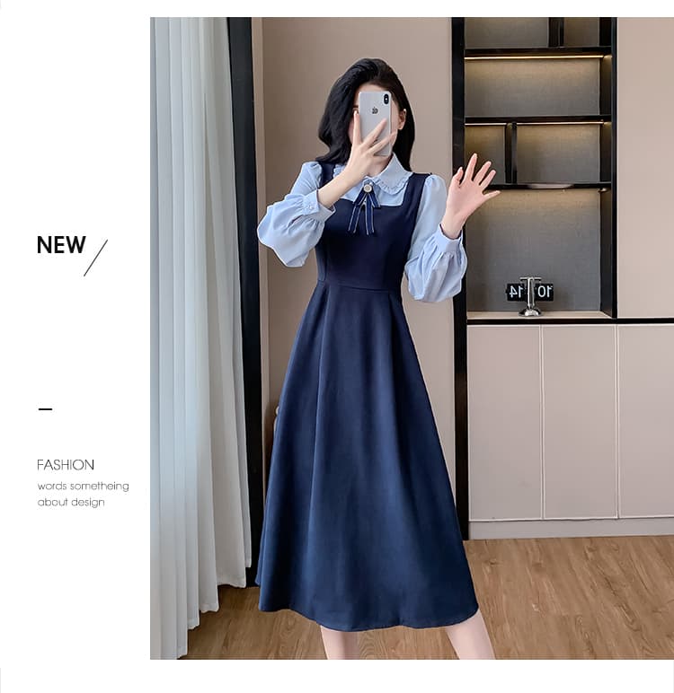 페이크 레이어드 학원 스타일 베이비 칼라 드레스 2026 년 조기 봄 프랑스식 길다 치마 소녀 착용 가져 가라. 치마 상세 이미지 28